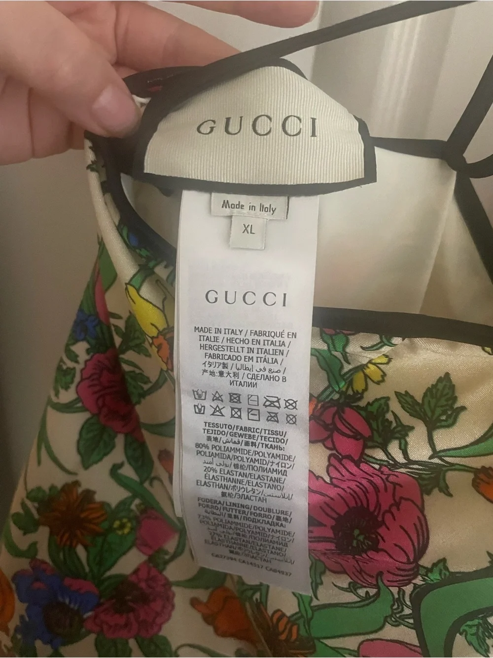 Gucci Floral Print One-Piece Swimsuit in Cream, Green, Pink, Blue, Orange